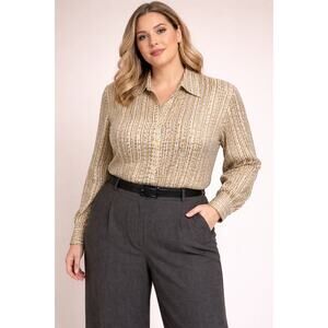 Womens Large Patterned Button Front Blouse Long Sleeve Vintage Style Top